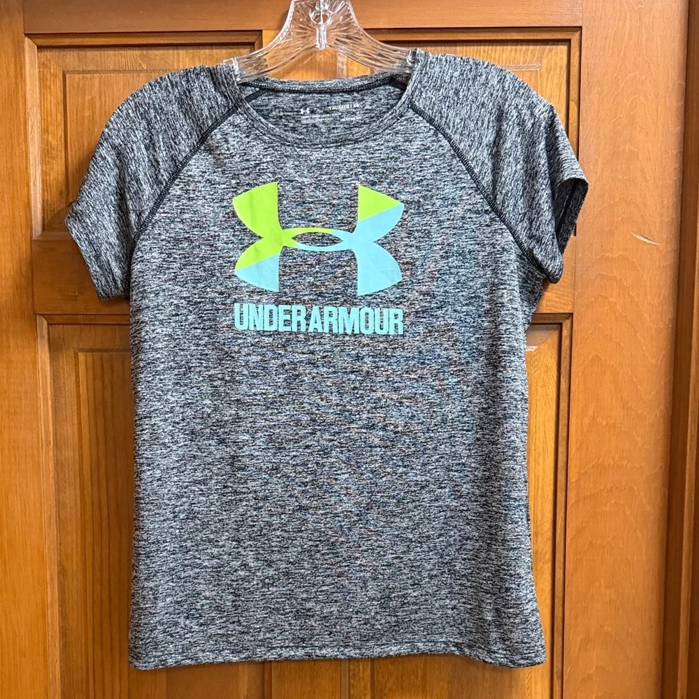 Under Armour Kids Heathered Gray Tee with Neon Logo